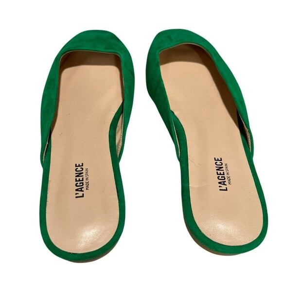 L'Agence Green Suede Leather Square-Toe Mule Flats Size 37 7 NEW - Picture 4 of 6